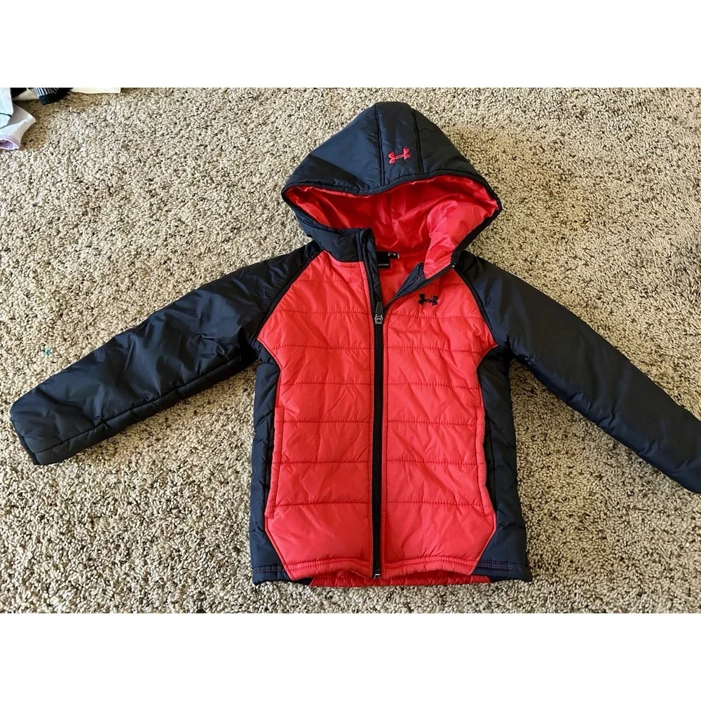 Boys Red And Black Under Armor Winter Puffer Coat Size 4t